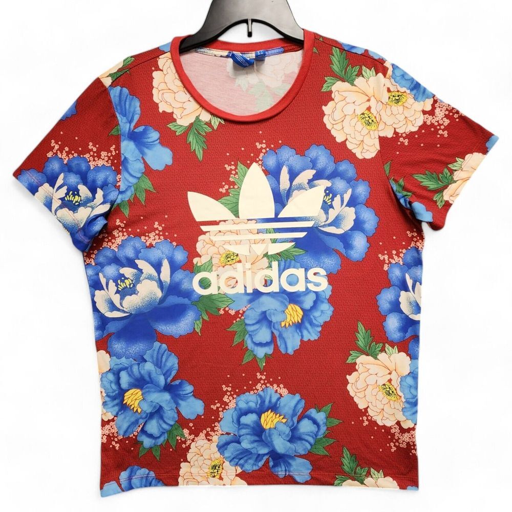 adidas Red Floral Logo Short Sleeve Tee